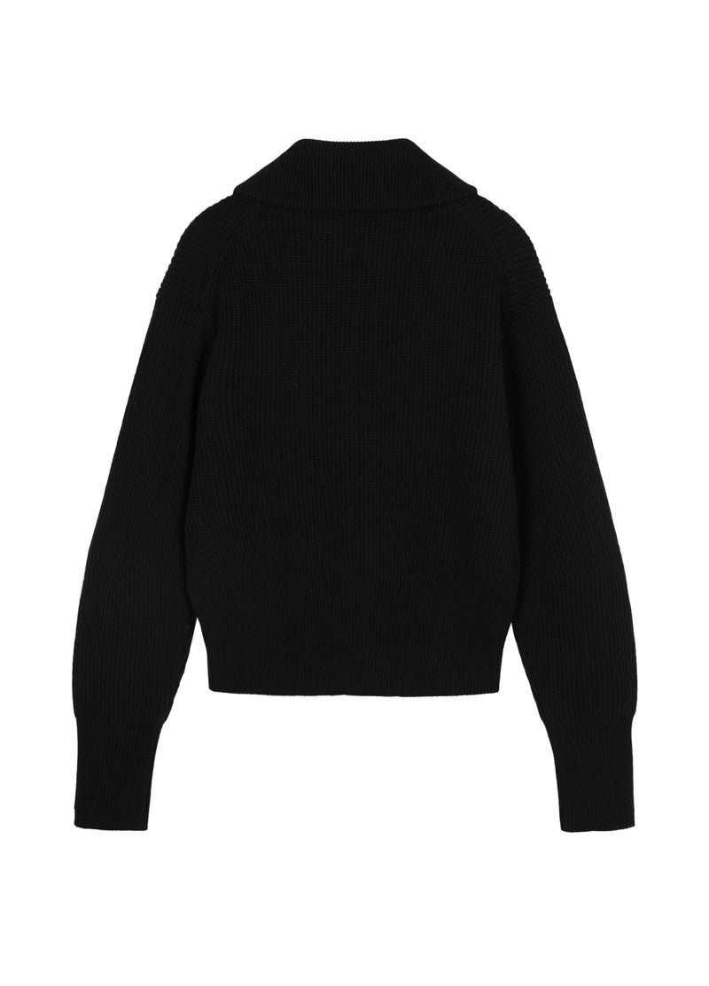 Schwarzer Strick-Cardigan mit Zipper & Kragen – Modern & Elegant