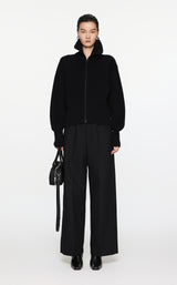 Schwarzer Strick-Cardigan mit Zipper & Kragen – Modern & Elegant