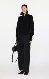 Schwarzer Strick-Cardigan mit Zipper & Kragen – Modern & Elegant