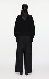 Schwarzer Strick-Cardigan mit Zipper & Kragen – Modern & Elegant