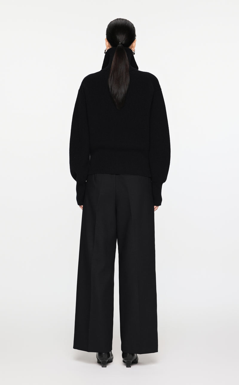 Schwarzer Strick-Cardigan mit Zipper & Kragen – Modern & Elegant