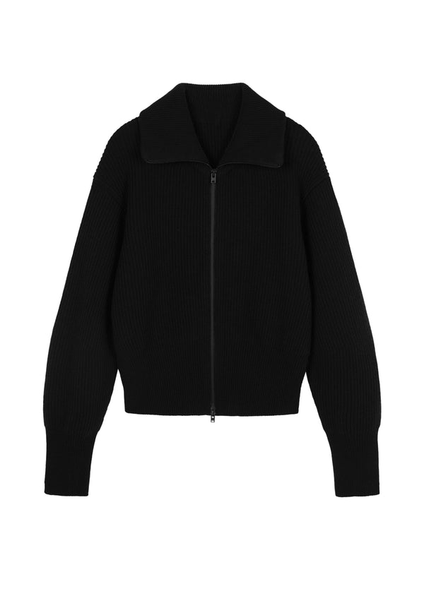 Schwarzer Strick-Cardigan mit Zipper & Kragen – Modern & Elegant