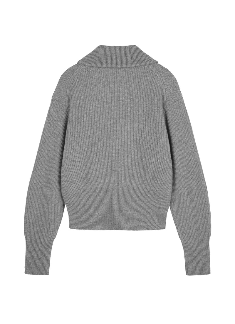 Grauer Strick-Cardigan mit Zipper & Kragen – Modern & Elegant