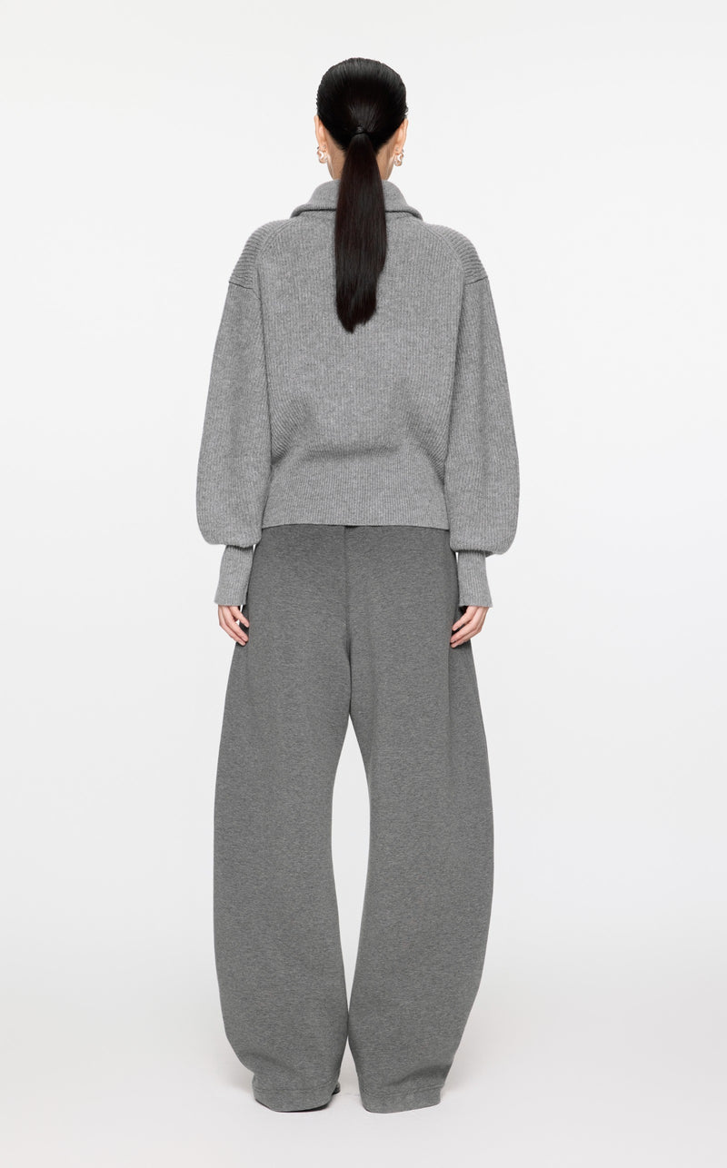 Grauer Strick-Cardigan mit Zipper & Kragen – Modern & Elegant