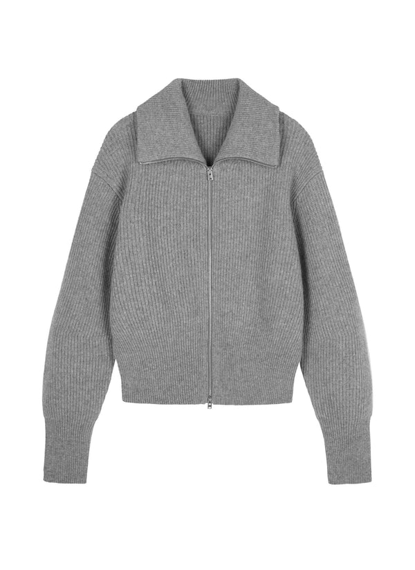 Grauer Strick-Cardigan mit Zipper & Kragen – Modern & Elegant
