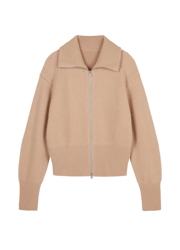 Camel Strick-Cardigan mit Zipper & Kragen – Modern & Elegant