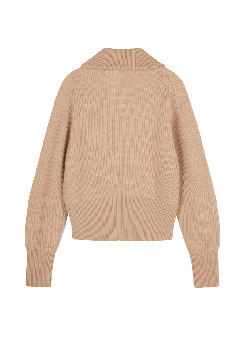 Camel Strick-Cardigan mit Zipper & Kragen – Modern & Elegant