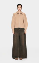 Camel Strick-Cardigan mit Zipper & Kragen – Modern & Elegant