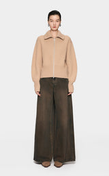 Camel Strick-Cardigan mit Zipper & Kragen – Modern & Elegant JNBY