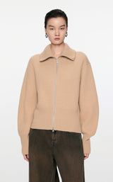 Camel Strick-Cardigan mit Zipper & Kragen – Modern & Elegant JNBY