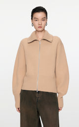 Camel Strick-Cardigan mit Zipper & Kragen – Modern & Elegant