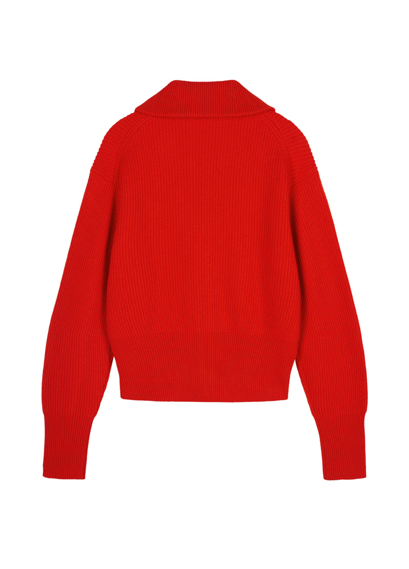 Roter Strick-Cardigan mit Zipper & Kragen – Modern & Elegant