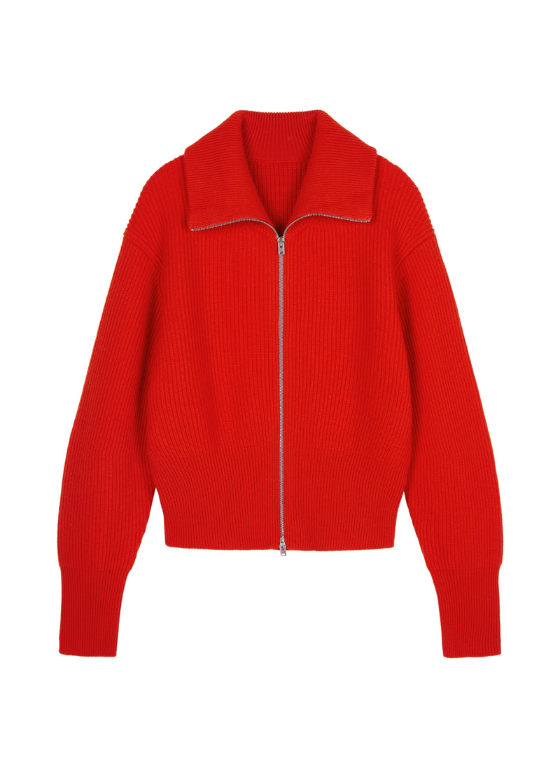 Roter Strick-Cardigan mit Zipper & Kragen – Modern & Elegant
