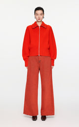 Roter Strick-Cardigan mit Zipper & Kragen – Modern & Elegant