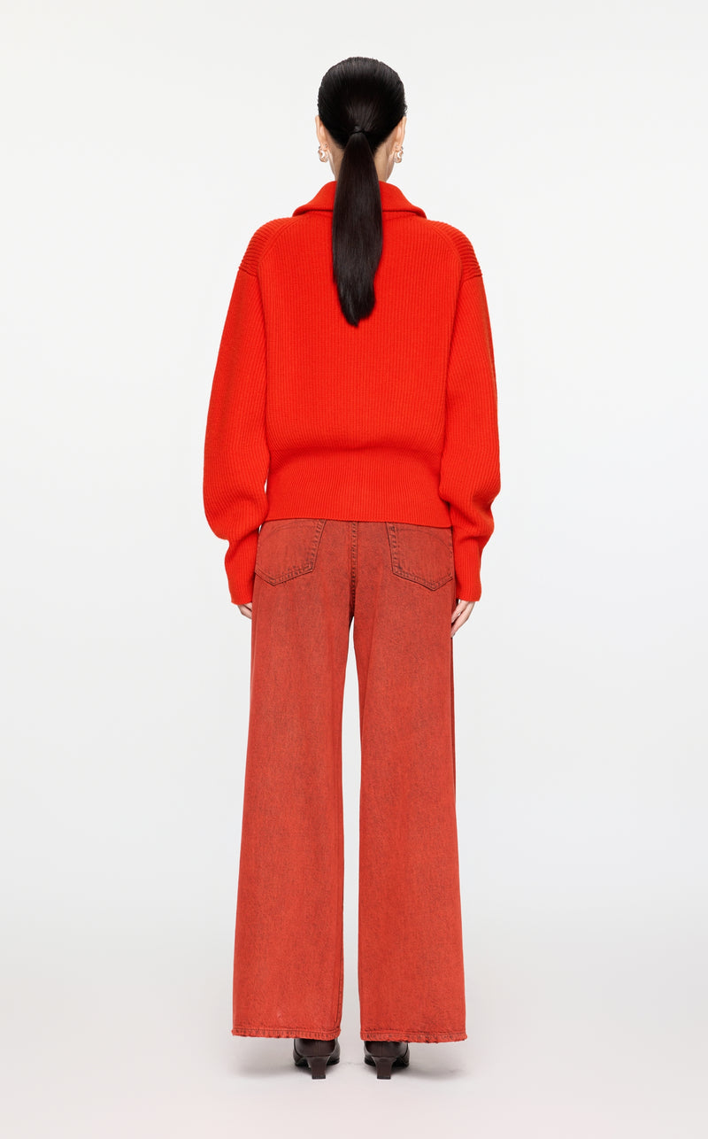 Roter Strick-Cardigan mit Zipper & Kragen – Modern & Elegant