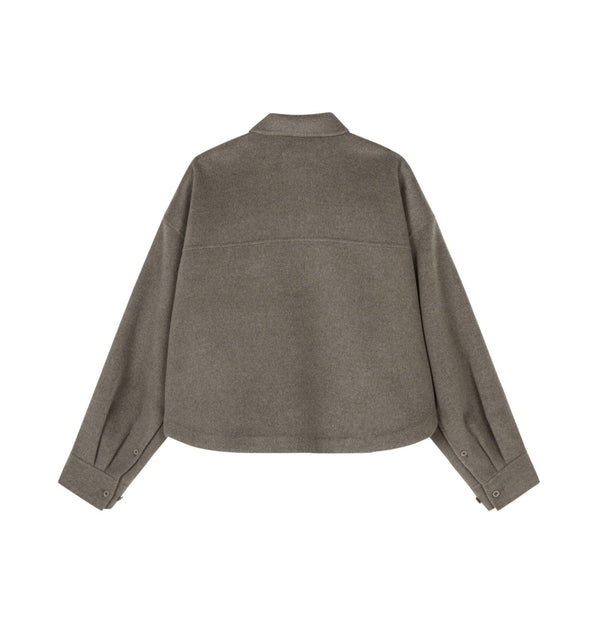 Damen Boxy Wolljacke mit großer Brusttasche & rundem Saum in Braun