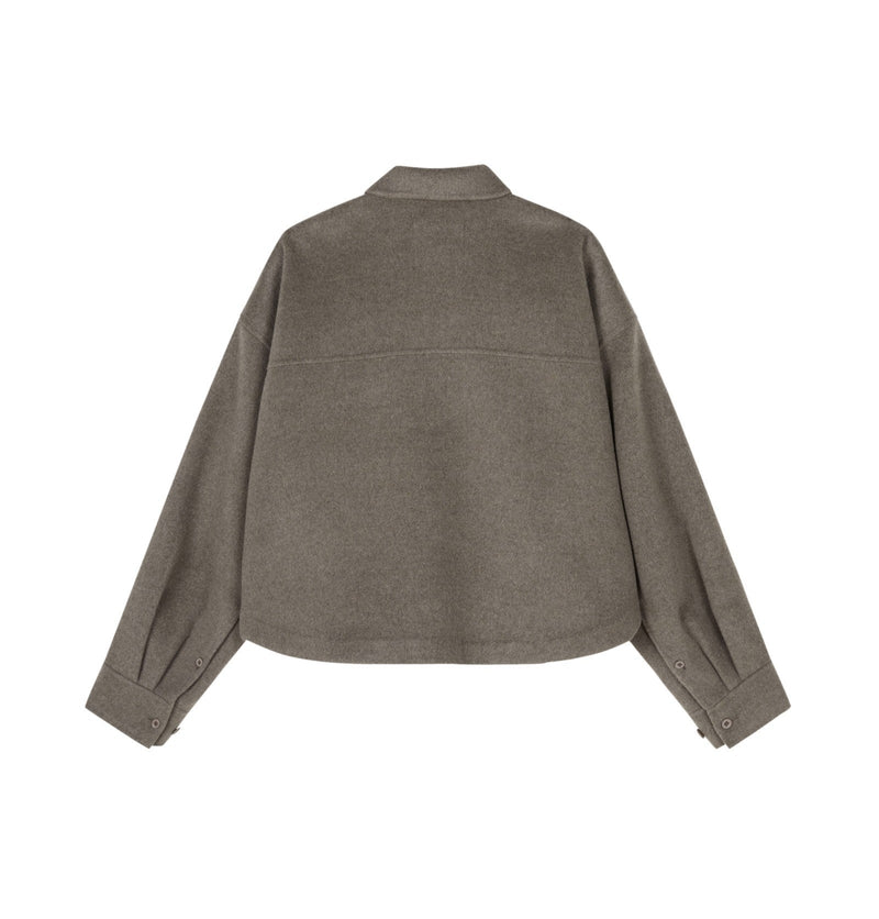 Damen Boxy Wolljacke mit großer Brusttasche & rundem Saum in Braun