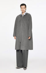 Eleganter Wollmantel mit Kapuze und Reißverschluss – Grau, minimalistisches Design