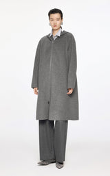 Eleganter Wollmantel mit Kapuze und Reißverschluss – Grau, minimalistisches Design JNBY