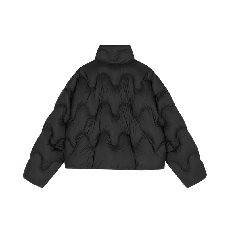 Damen Boxy Daunenjacke mit Wellen-Steppung in Schwarz