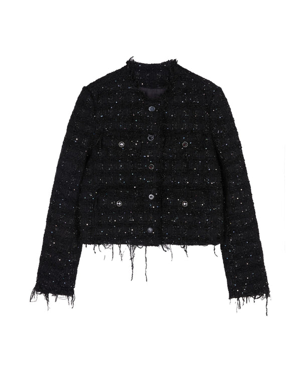 Damen Regular Daunenjacke mit Funkel-Optik & Fransensaum