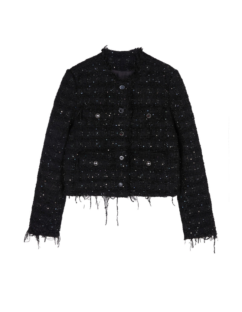 Damen Regular Daunenjacke mit Funkel-Optik & Fransensaum