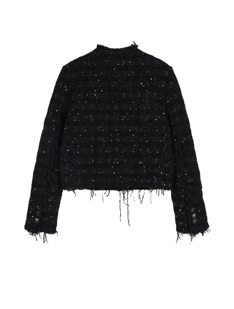 Damen Regular Daunenjacke mit Funkel-Optik & Fransensaum