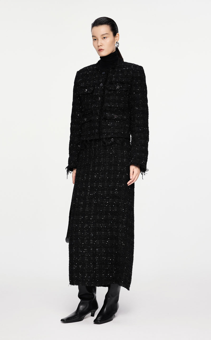 Damen Regular Daunenjacke mit Funkel-Optik & Fransensaum