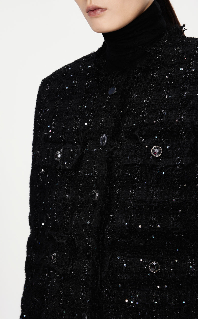 Damen Regular Daunenjacke mit Funkel-Optik & Fransensaum