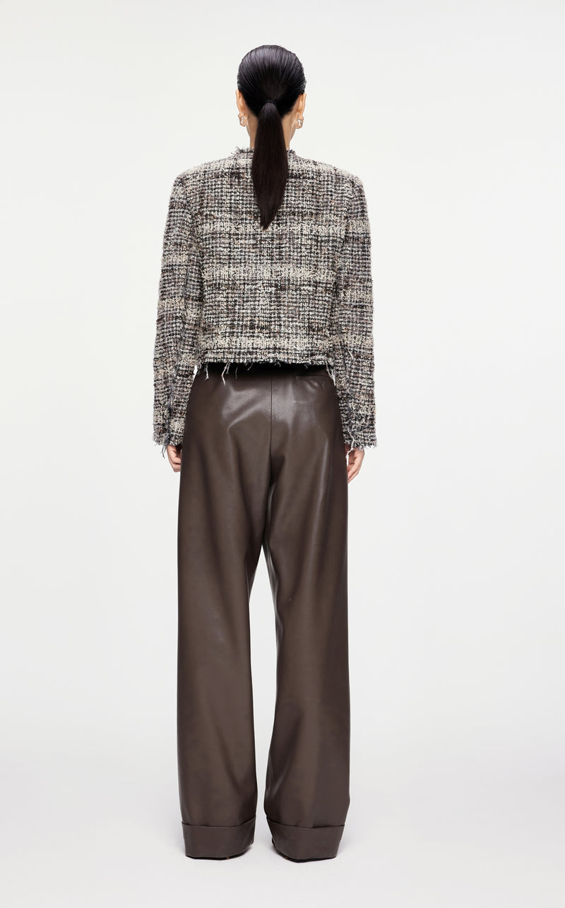 Moderne Damen Bouclé Kurzjacke mit Fransen & Statement-Knöpfen