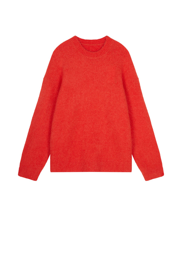 Damen Oversize Strickpullover in haariger Optik Orange/Rot