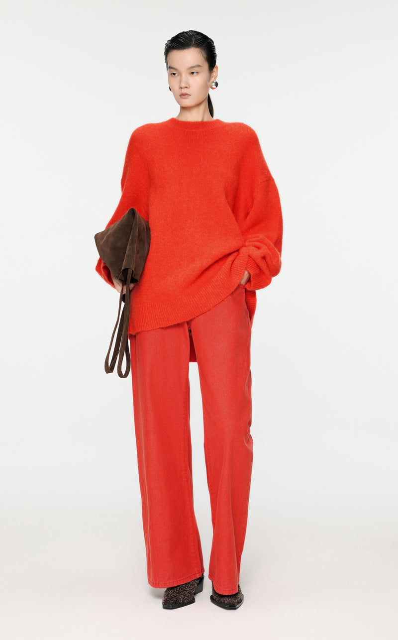 Damen Oversize Strickpullover in haariger Optik Orange/Rot