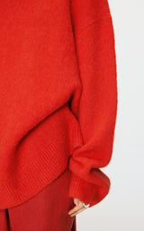 Damen Oversize Strickpullover in haariger Optik Orange/Rot