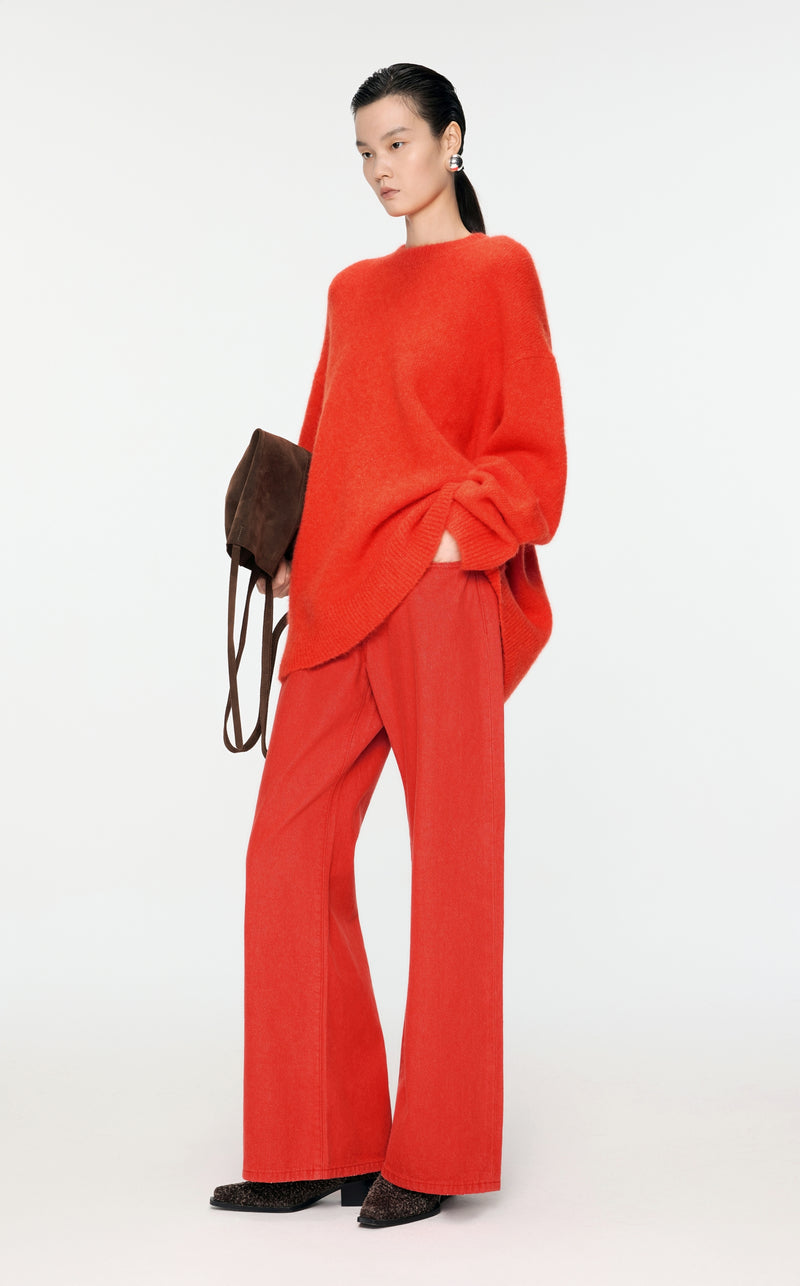 Damen Oversize Strickpullover in haariger Optik Orange/Rot