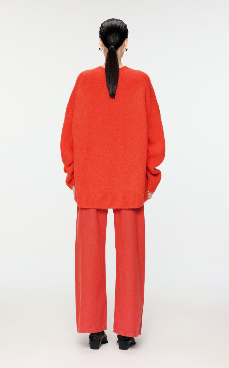 Damen Oversize Strickpullover in haariger Optik Orange/Rot