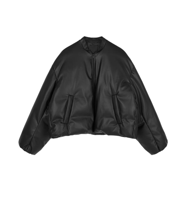 Damen Avantgarde Boxy Daunenjacke mit Leder Optik