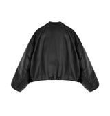 Damen Avantgarde Boxy Daunenjacke mit Leder Optik