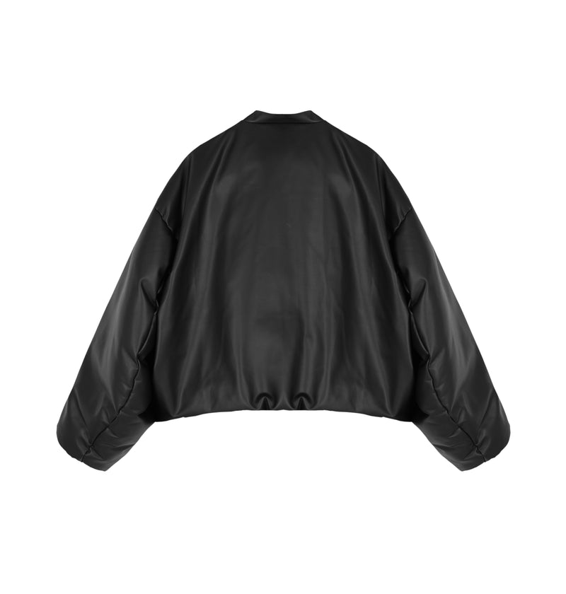 Damen Avantgarde Boxy Daunenjacke mit Leder Optik