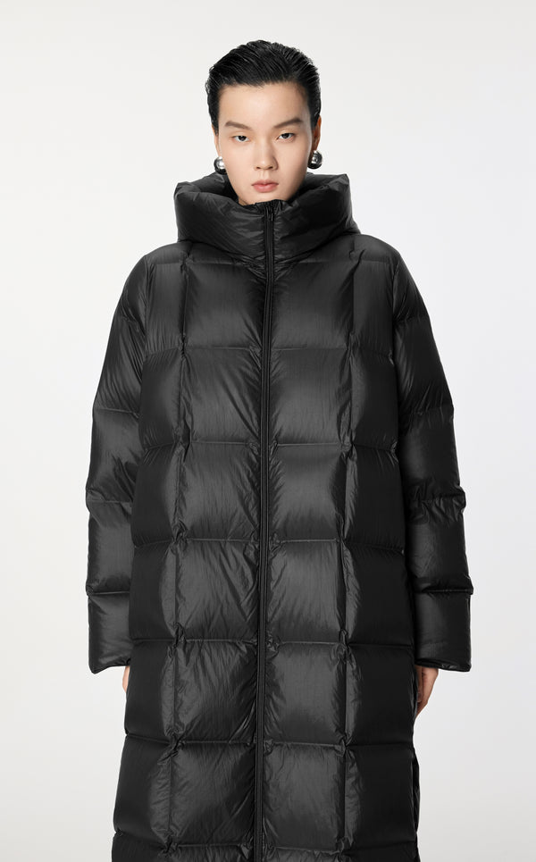 Damen klassischer Daunenmantel mit Taschen, Kapuze und Kachel Steppung