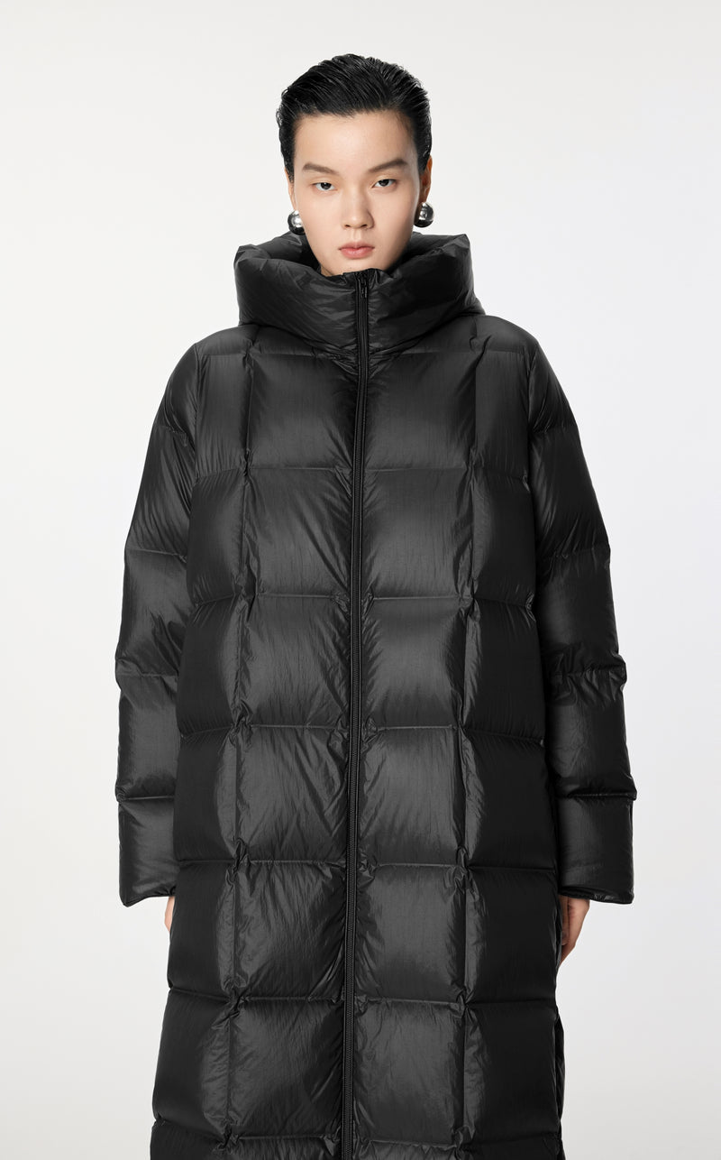 Damen klassischer Daunenmantel mit Taschen, Kapuze und Kachel Steppung