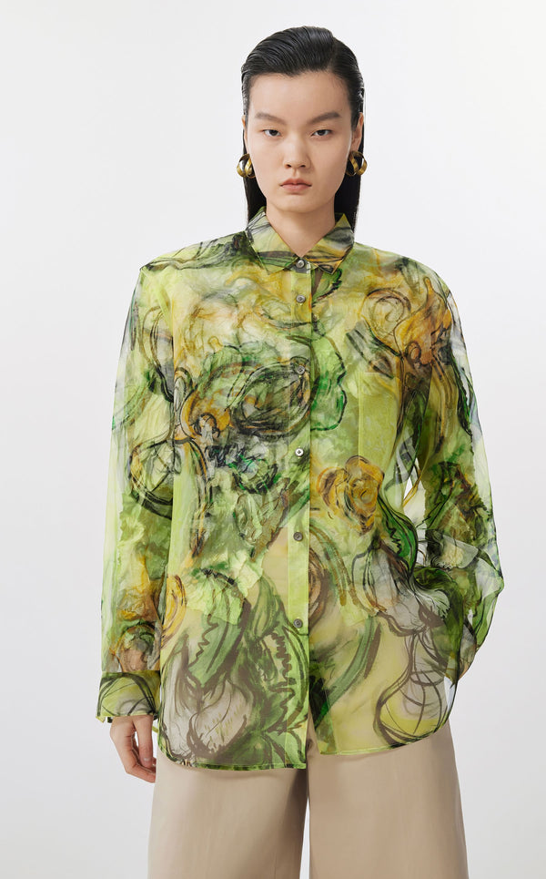 JNBY transparente Seiden-Blusen im Watercolor-Style YELLOW MIXED