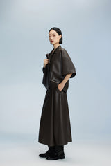 Damen Oversize Kunstleder Overshirt mit Reversekragen und Knöpfen