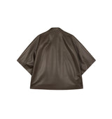 Damen Oversize Kunstleder Overshirt mit Reversekragen und Knöpfen