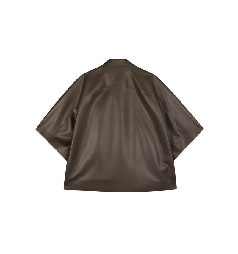 Damen Oversize Kunstleder Overshirt mit Reversekragen und Knöpfen