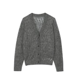 Damen Loose Cardigan mit Zickzack Strick und Pilling Effekt Grau