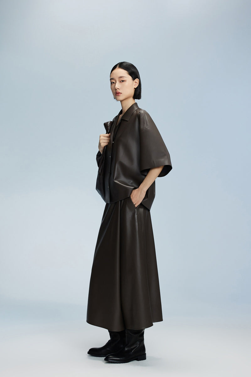 Damen weite 3/4 Hose mit seitlichem Reißverschluss Braun