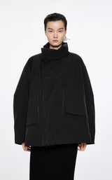 Damen Oversize Daunenjacke mit asymmetrischem Kragen Schwarz