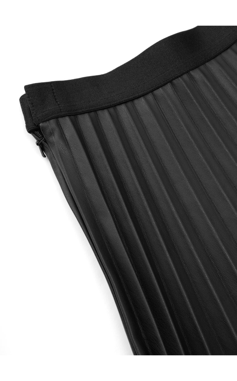 Damen eleganter A-Line Rock mit Plissee-Details und Lederoptik