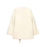 Damen Loose Lamm Felljacke mit Bindeband Off-White