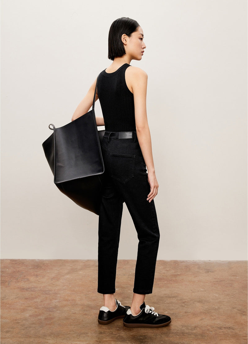 Damen Slim Stricktop mit edlem Kashmere Schwarz